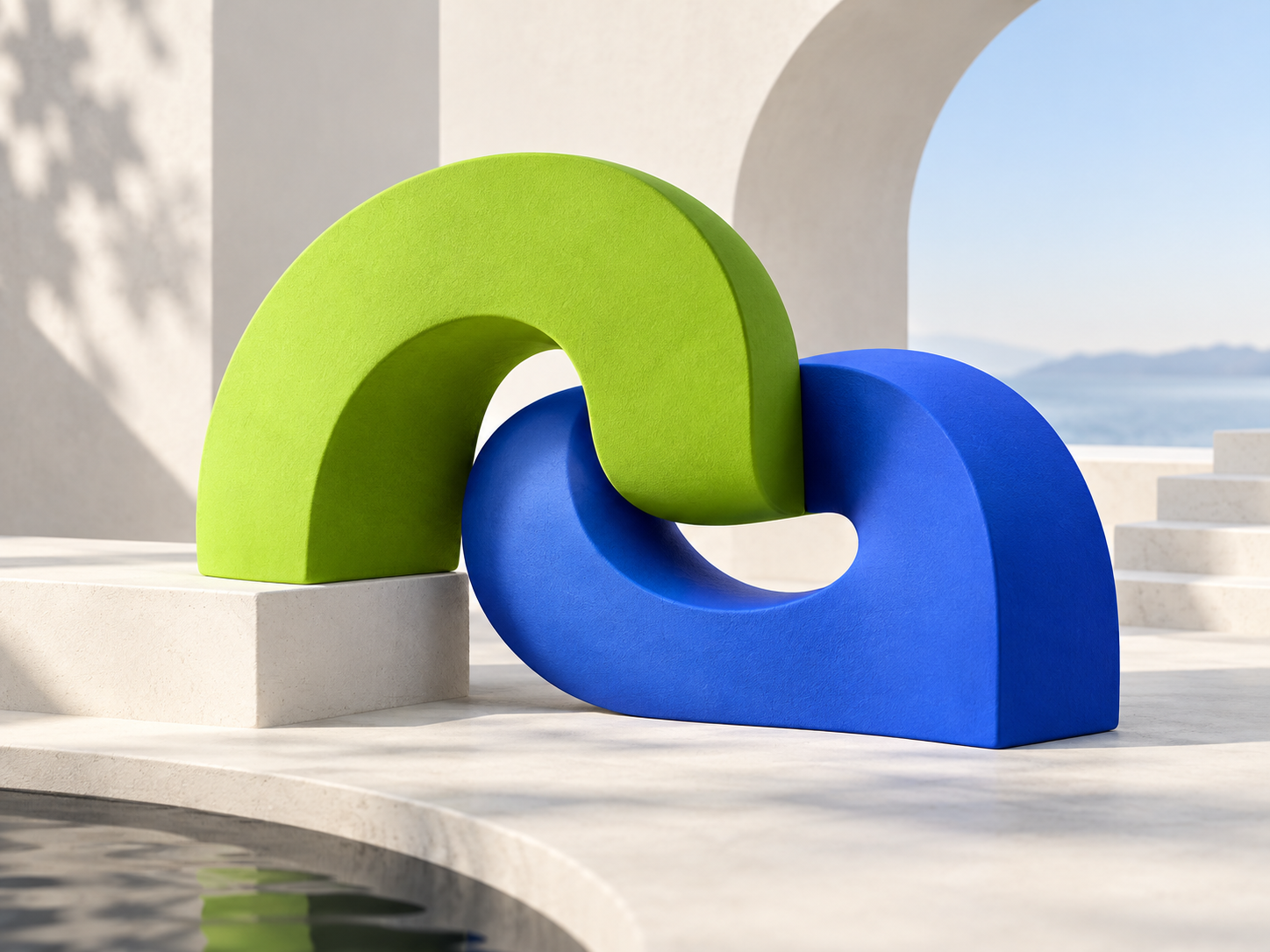 Interlocking blue and green forms for the Common Ground concept